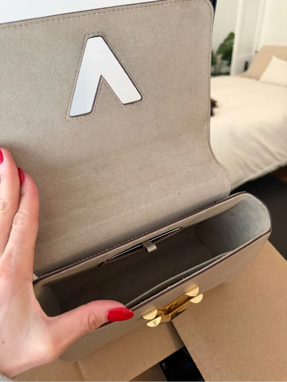 Louis Vuitton Taupe Twist MM Shoulder Bag with Gold Hardware